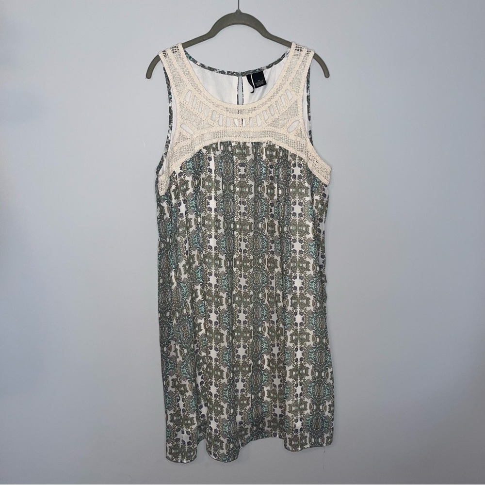 New Directions Green and Cream Sleeveless Dress XL